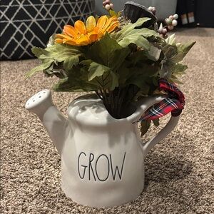 Charming Rae Dunn Watering Can with Faux Floral Arrangement